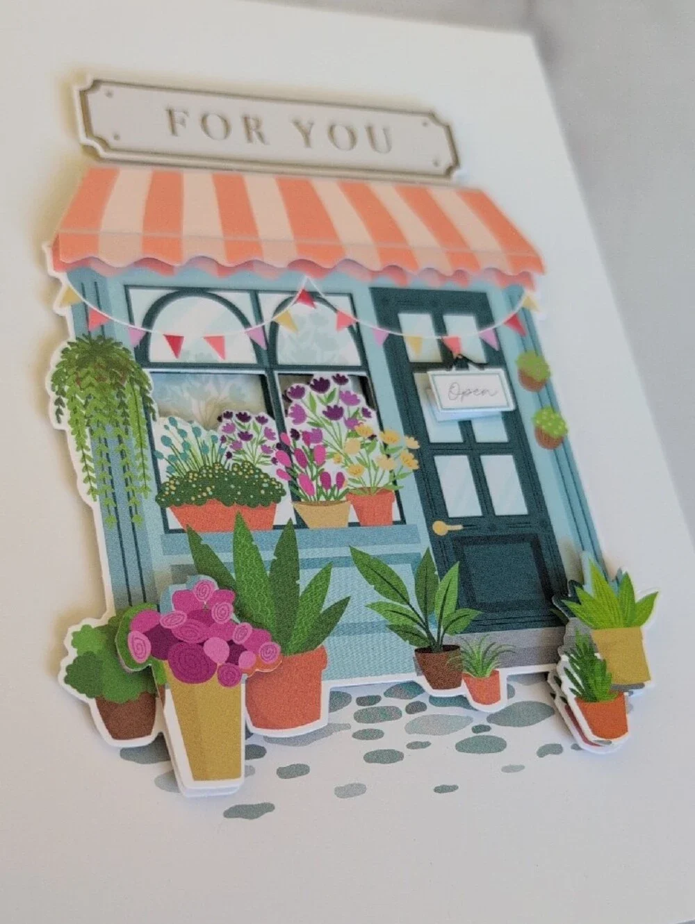Floral Shopfront Greeting Card - Pink & Teal